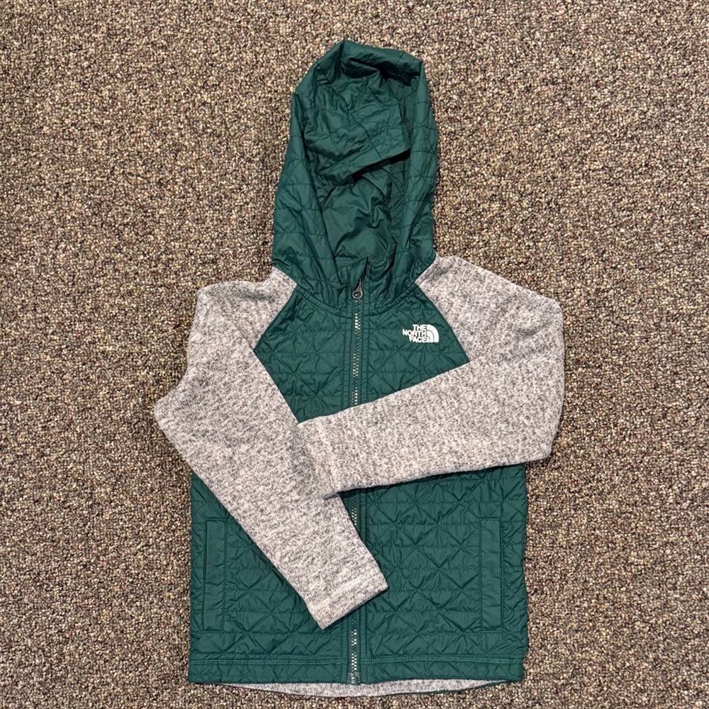 The North Face Kids Green and Gray Quilted Hoodie